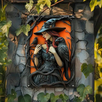 Black Raven Witch Metal Sign Halloween Wall Sign Witchy Home Decor