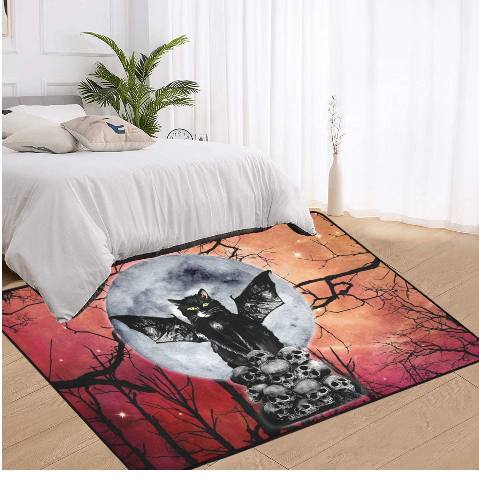 Witch black cat area rug Halloween rug-MoonChildWorld