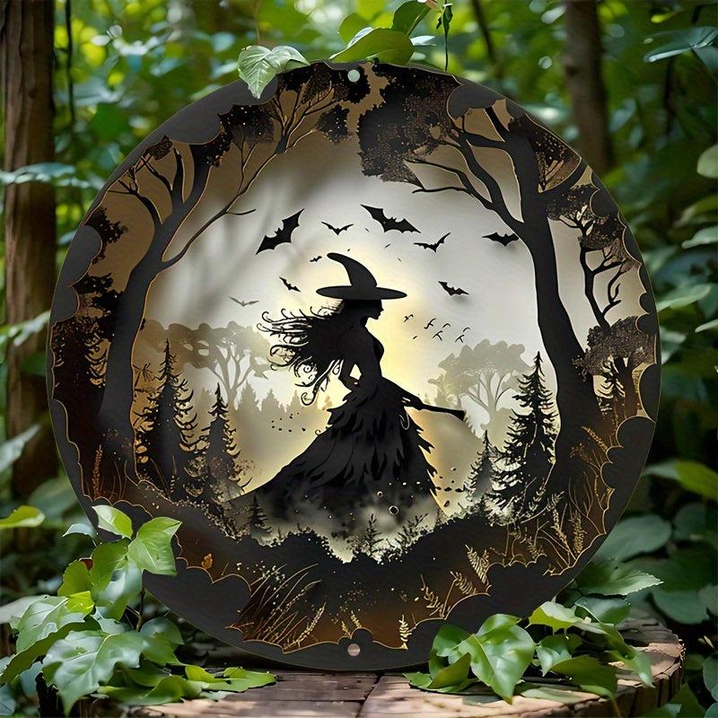 Witch Silhouette Halloween Wall Sign Witchy Metal Sign-MoonChildWorld