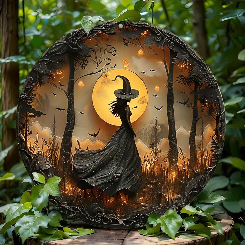 Witch Silhouette Halloween Wall Sign Gothic Metal Sign-MoonChildWorld