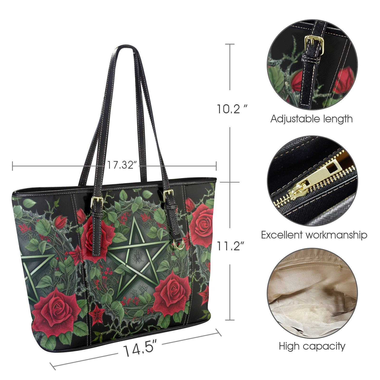 Gothic Roses Pentagram Pagan Tote Bag-MoonChildWorld