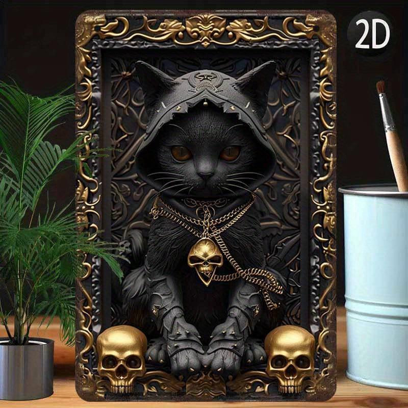 Gothic Wizard Cat Wall Art Wicca Black Cat Metal Sign Witchcraft Wall Decor-MoonChildWorld