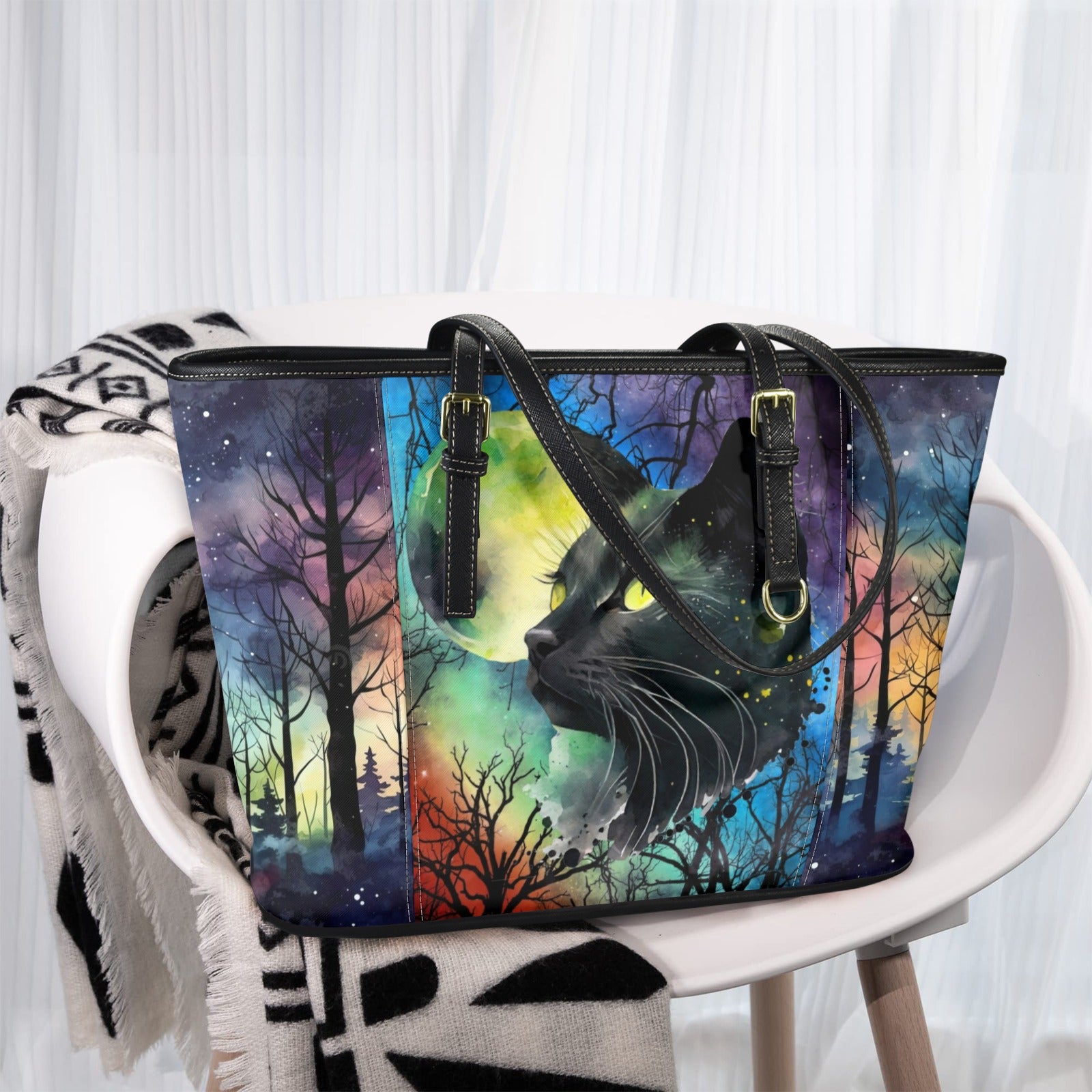 Moon black cat Halloween Tote Bag-MoonChildWorld