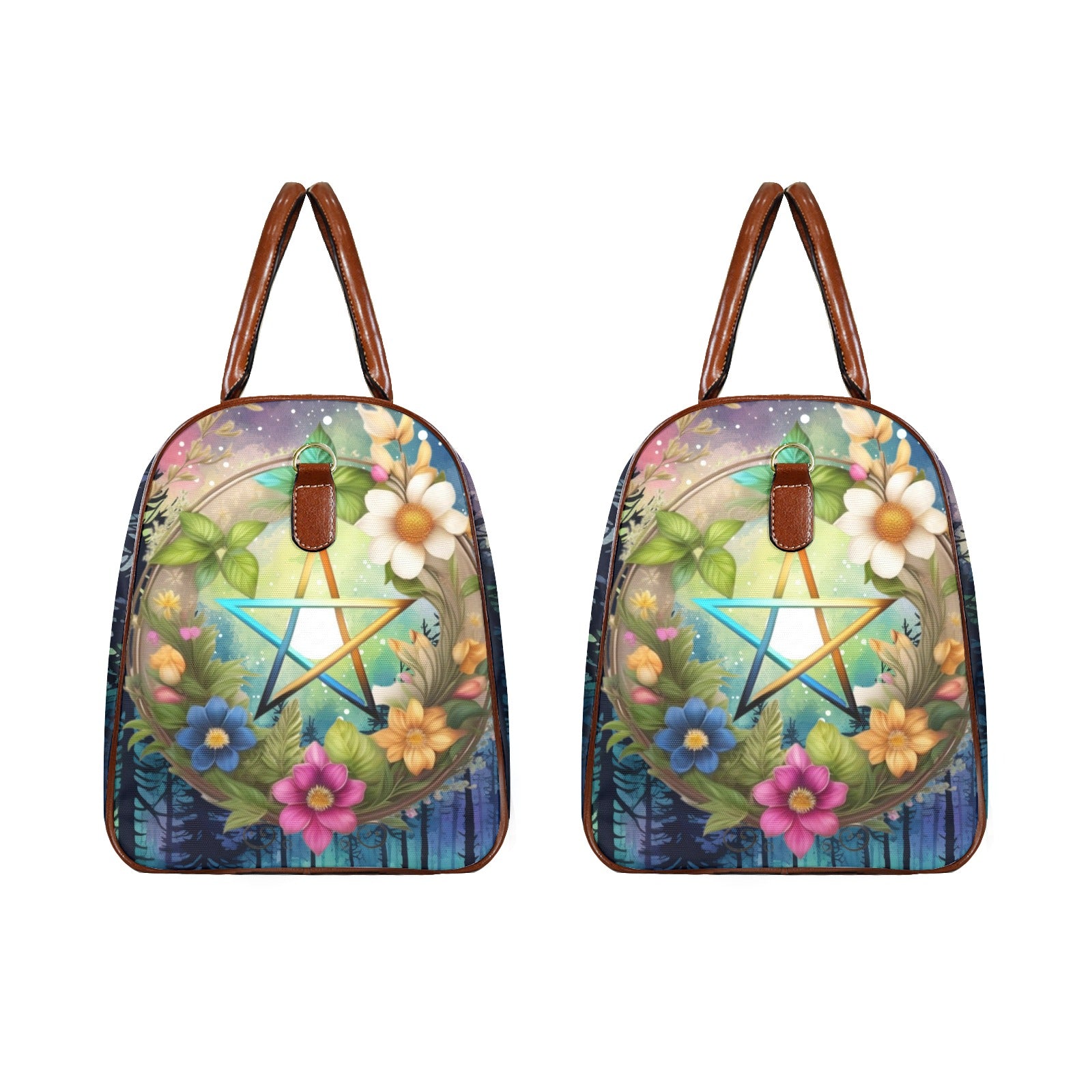 Floral Pentagram Pagan Travel Bag-MoonChildWorld