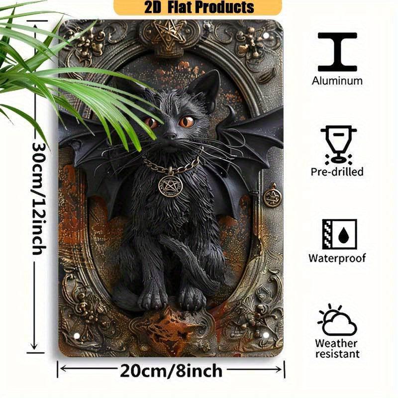 Gothic Devil Cat Wall Art Wicca Black Cat Metal Sign Witchcraft Wall Decor-MoonChildWorld