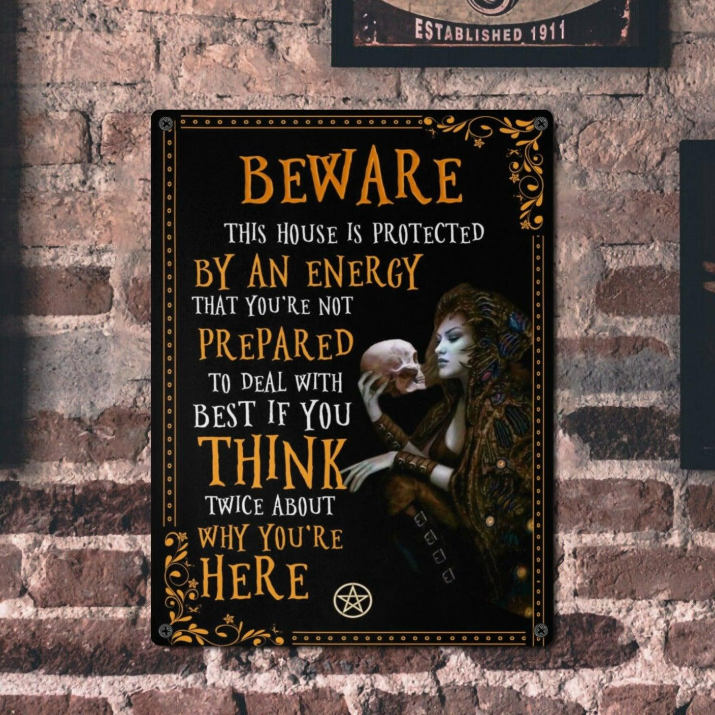 Beware Witch Metal Sign-MoonChildWorld