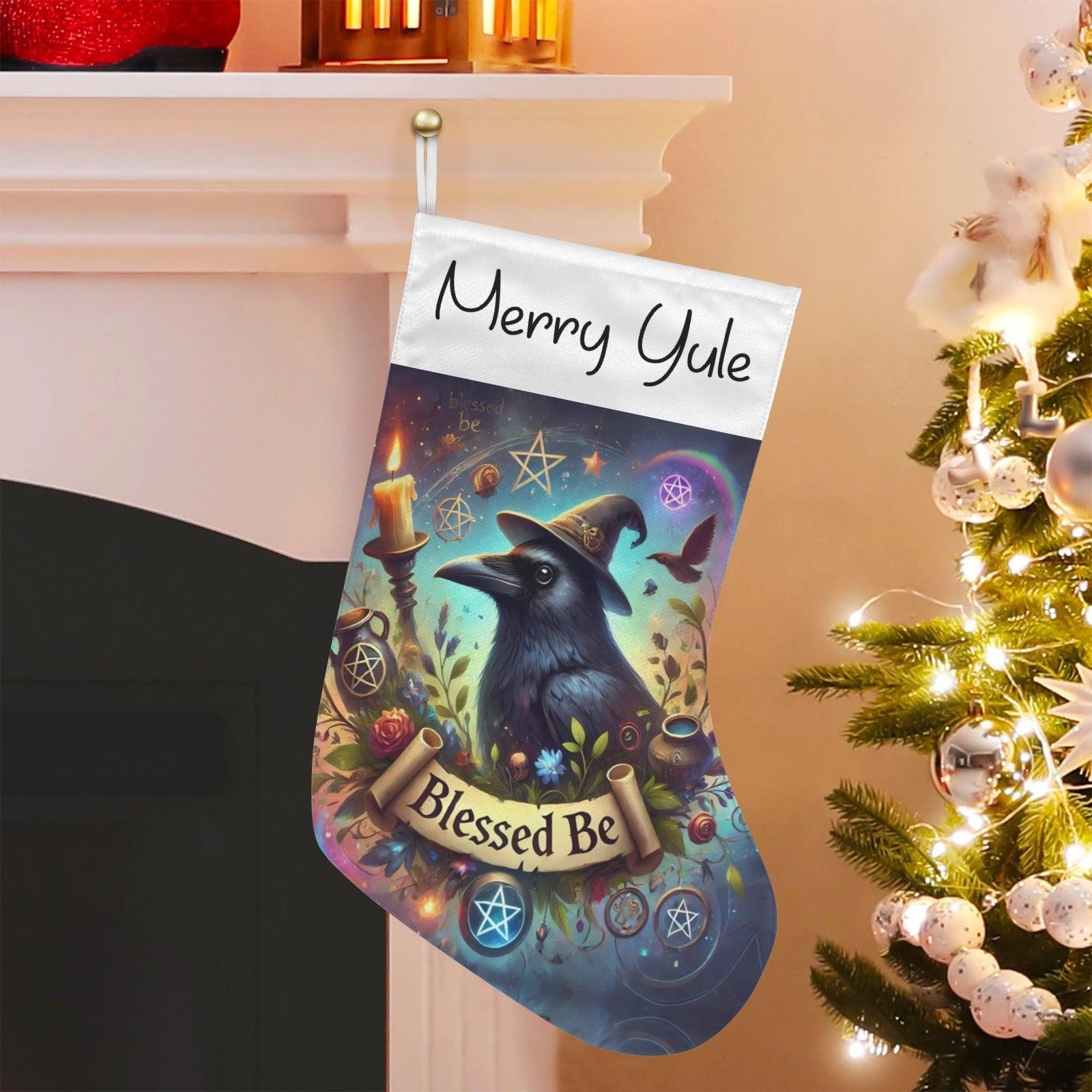 Merry Yule Witchy Raven Christmas Stocking for Yule Decorations-MoonChildWorld