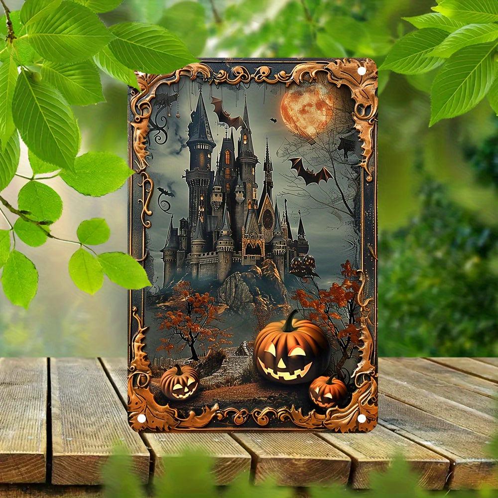 Halloween Decorative Sign Haunted Castle Wall Art Witch Castle Metal Sign-MoonChildWorld