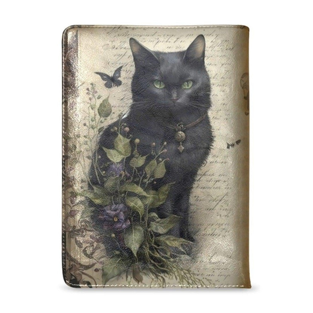 Vintage black cat witchy Leather Notebook A5-MoonChildWorld