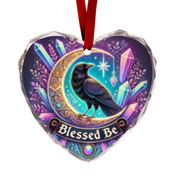 Moon Raven Gothic Crow Witch Christmas Heart-Shaped Crystal Glass Ornament