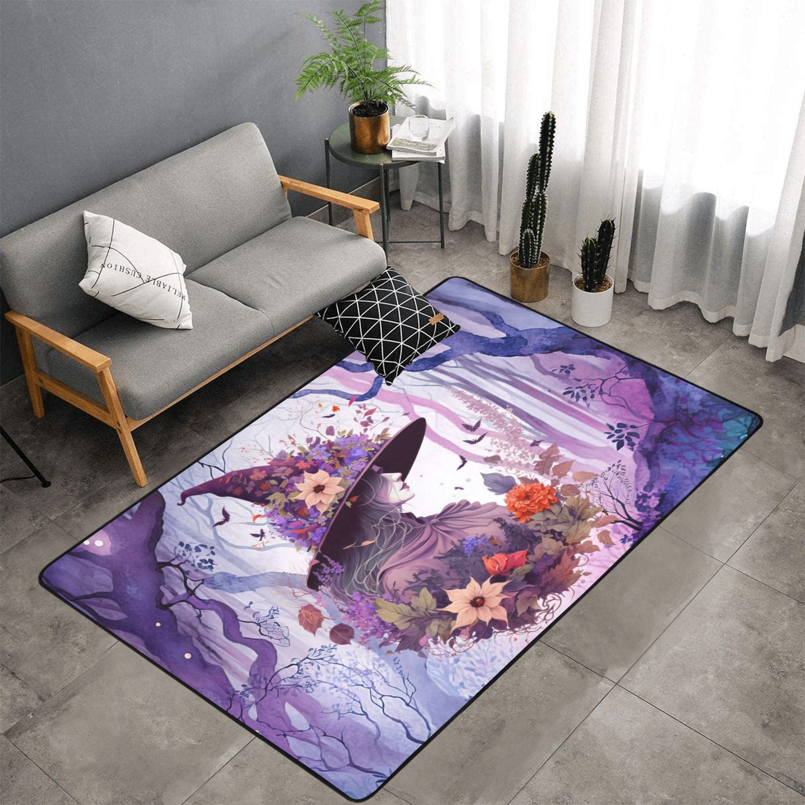 Floral witch area rug Witchy rug-MoonChildWorld