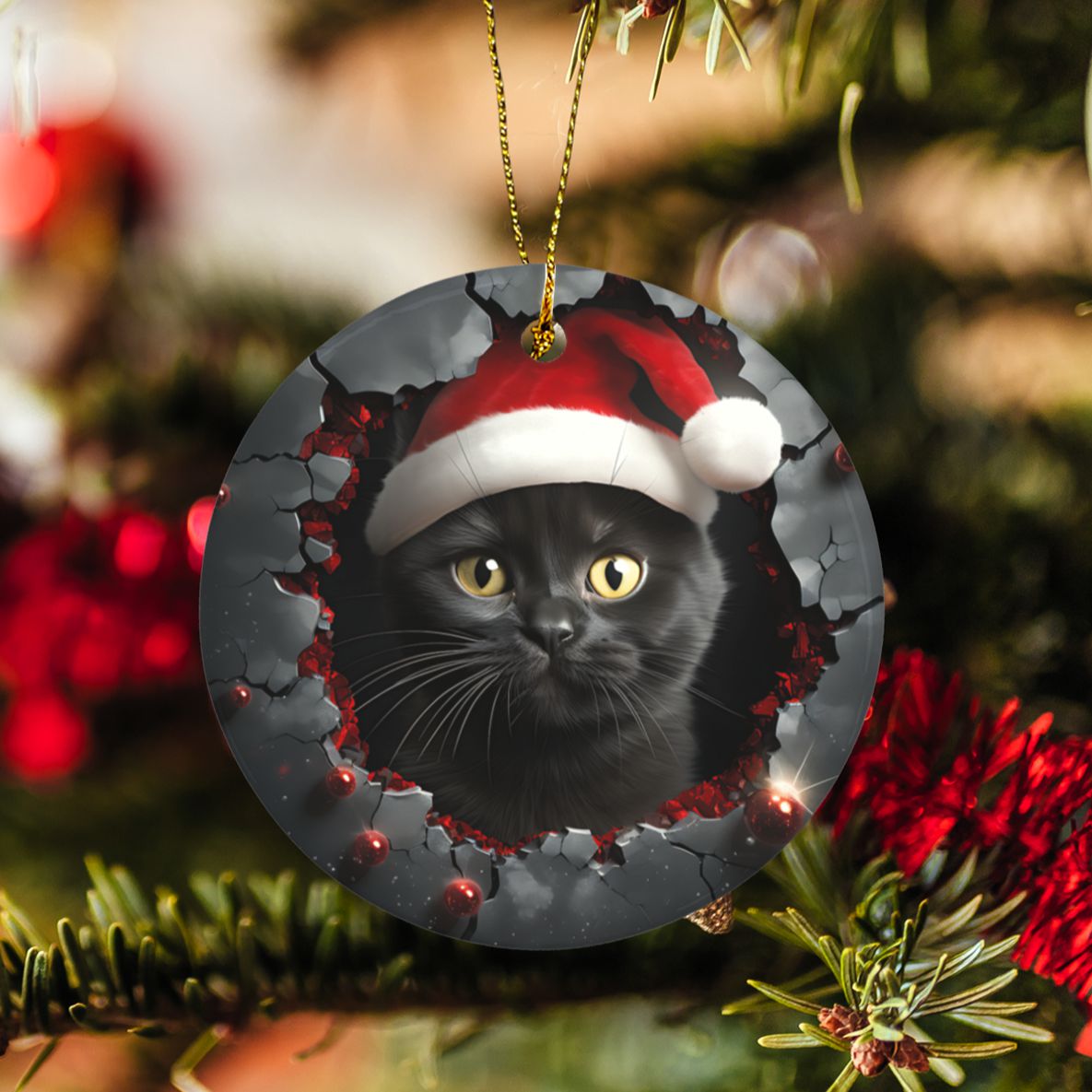 Black cat 3D Christmas Ceramic Ornaments-MoonChildWorld