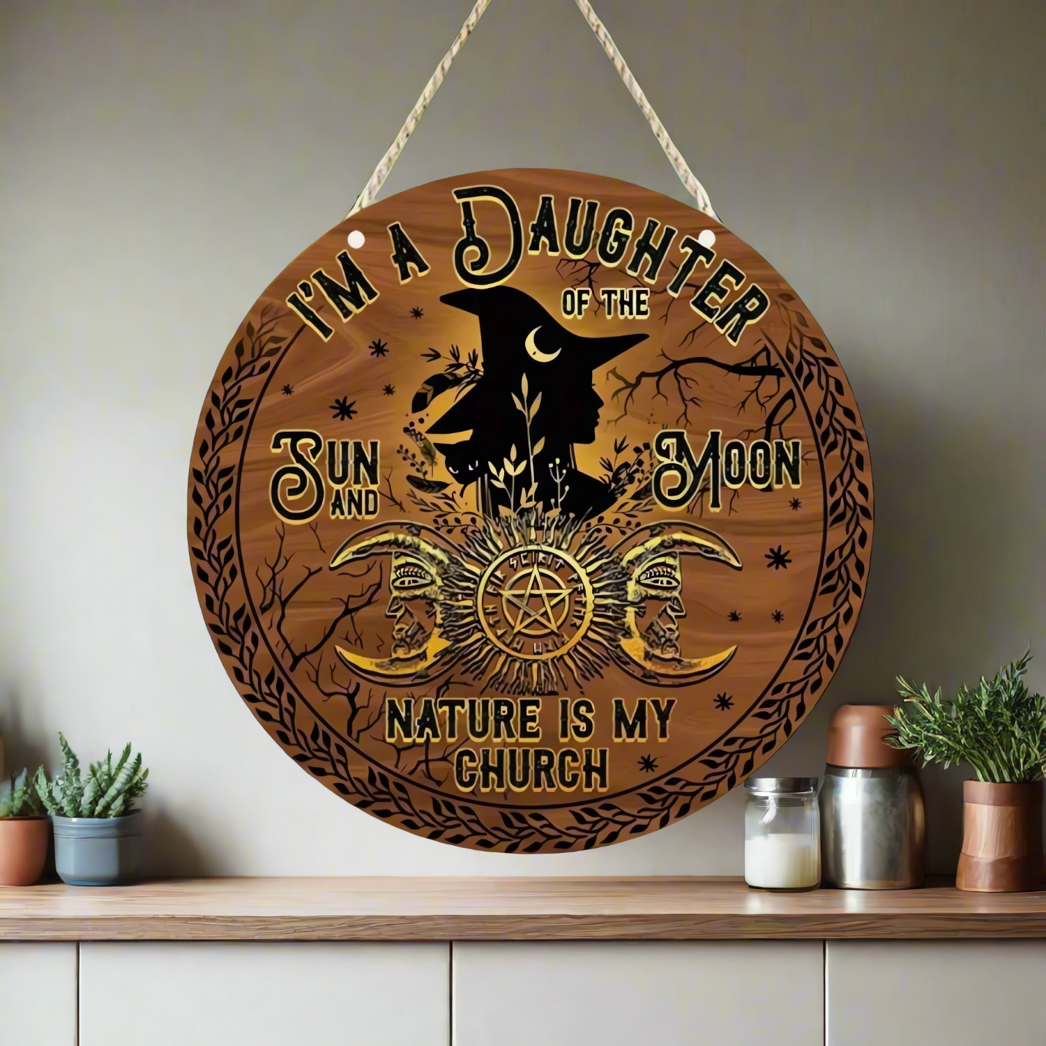 Daughter of the Sun Moon Witch Acrylic Round Sign Gothic Halloween Decor-MoonChildWorld