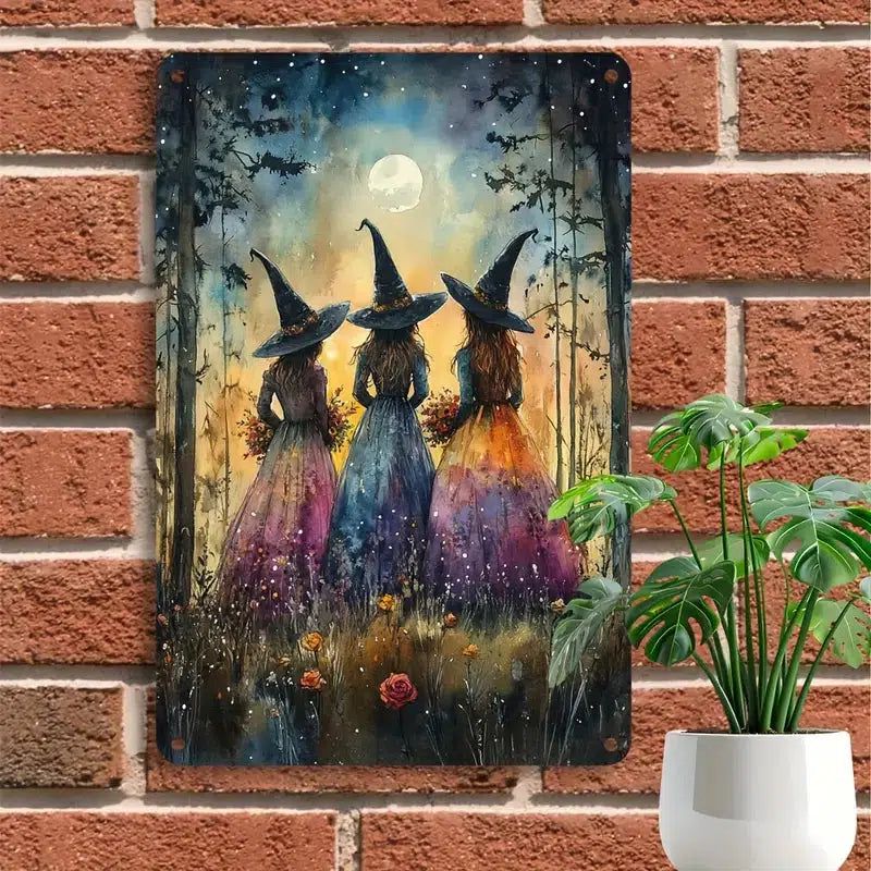 Forest Witches Wall Art Mystic Witch Metal Sign Halloween Home Decor-MoonChildWorld