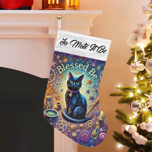 Wicca Yule Black Cat Witchy Christmas Stocking for Yule Decorations