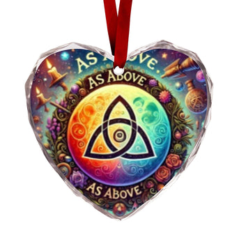 Celtic Knot Triquetra Pagan Christmas Heart-Shaped Crystal Glass Ornament