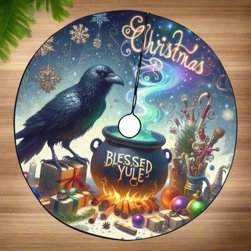 Witchy Raven Christmas Tree Skirt Gothic Crow Christmas Tree Skirt-MoonChildWorld