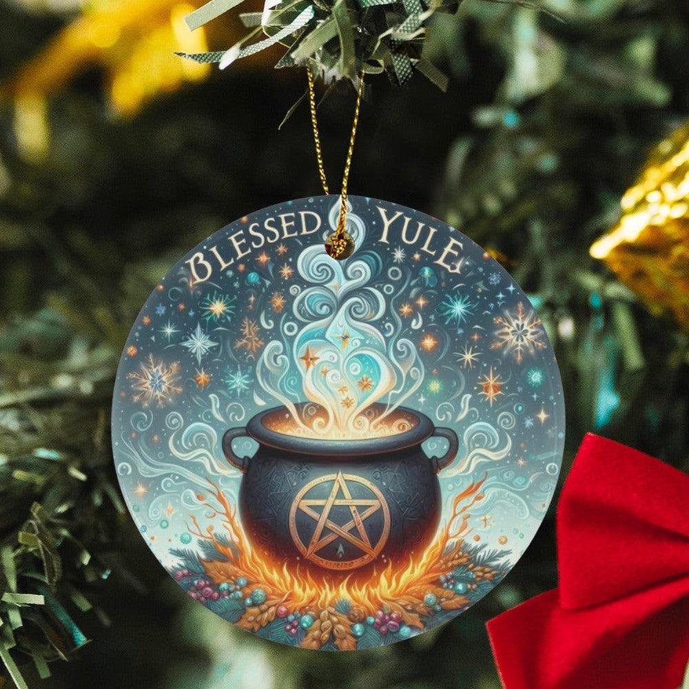 Cauldron Witch Ceramic Christmas Ornament-MoonChildWorld