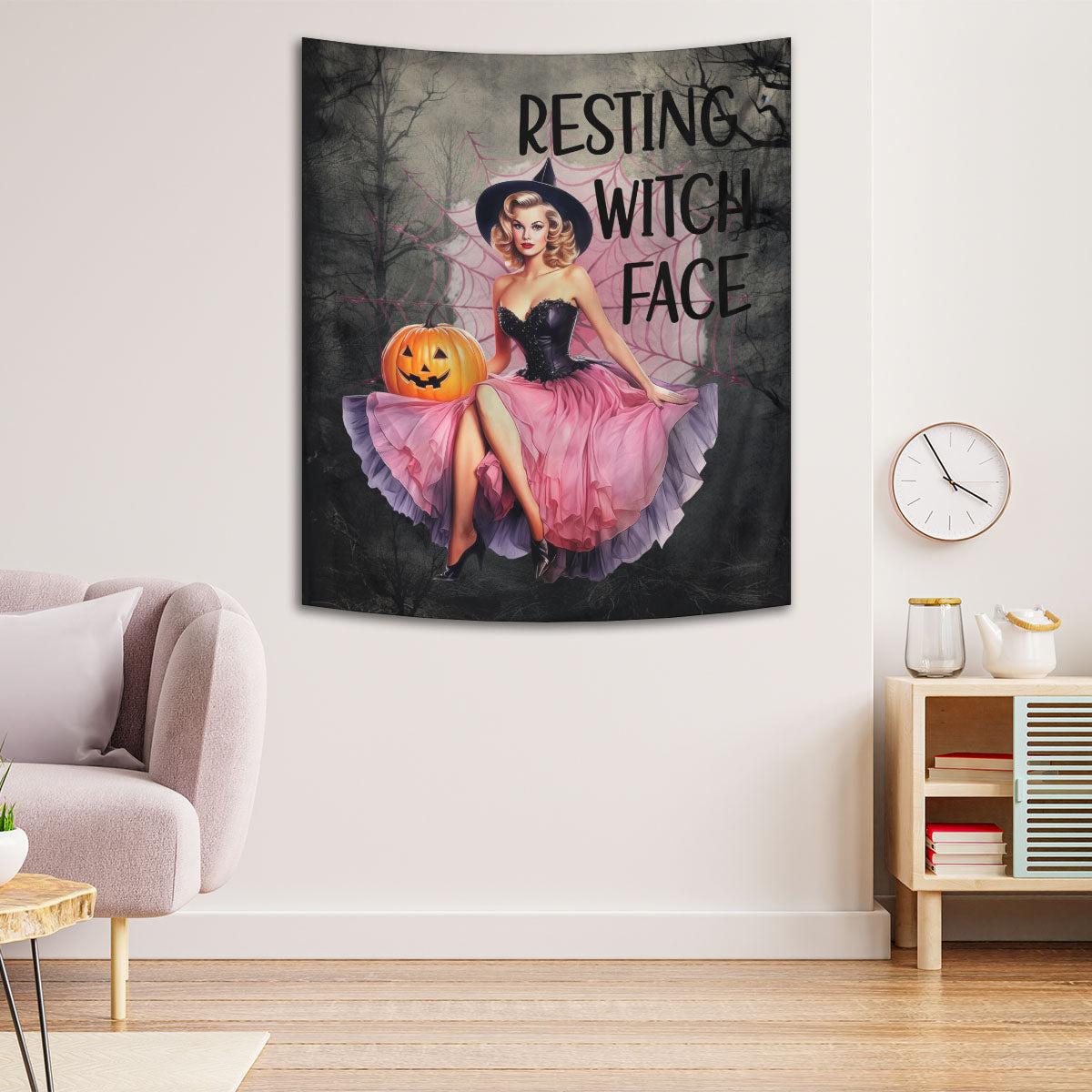 Pumpkin Witch Tapestry Gothic Halloween Wall Hanging-MoonChildWorld