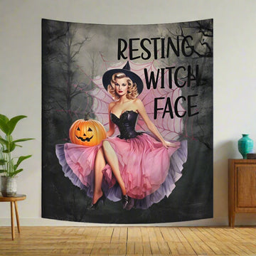 Pumpkin Witch Tapestry Gothic Halloween Wall Hanging-MoonChildWorld