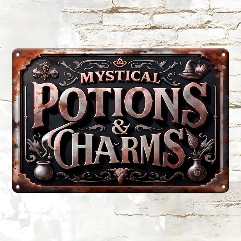 Mystical Potions & Charms Metal Sign Witch Wall Decor Halloween Welcome Sign-MoonChildWorld