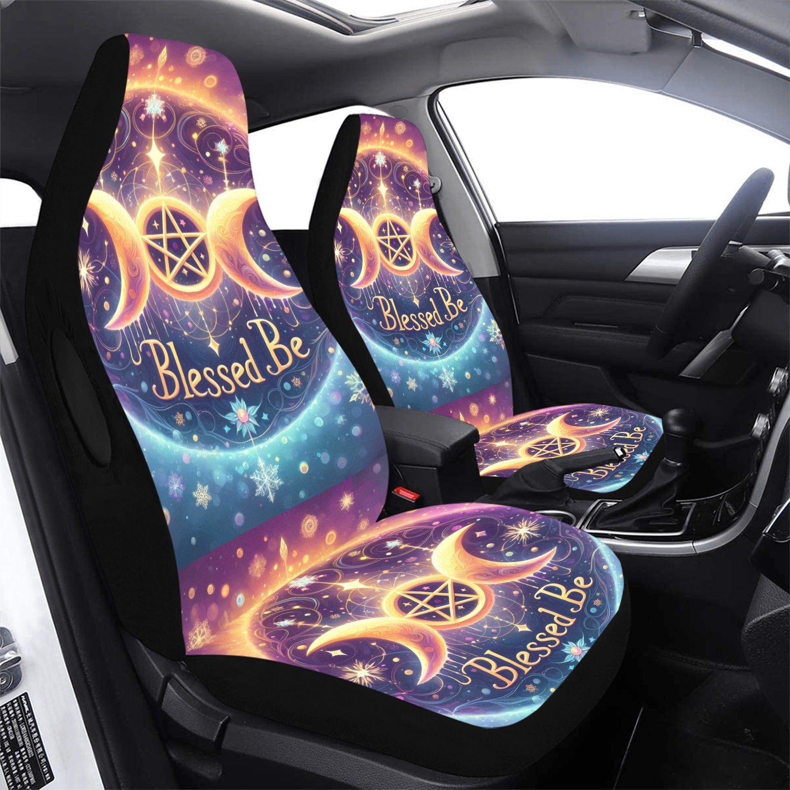 Celestial galaxy car seat cover, set of 2, boho car accessories for women, dark moon mystical witchy astrology for car, black universal fit store