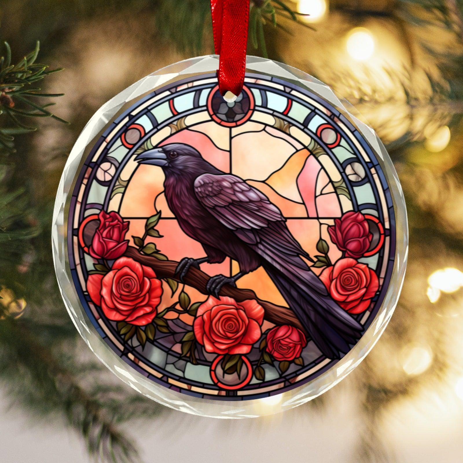 Gothic Crow Ornament Black Raven Glass Christmas Ornament-MoonChildWorld