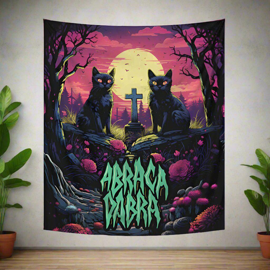 Gothic Black Cat Tapestry Witchy Wall Hanging for Halloween-MoonChildWorld