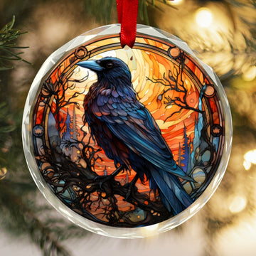 Black Raven Ornament Gothic Crow Glass Christmas Ornament-MoonChildWorld