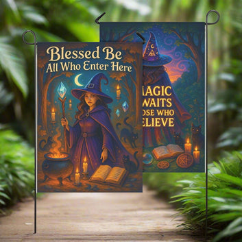 Enchanted Twilight Witchcraft Garden Flag & Wicca House Flag - Halloween Outdoor Decor