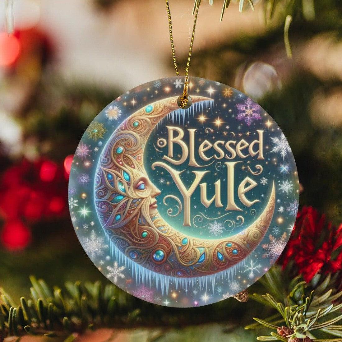 Crescent moon Ceramic Christmas Ornament for Pagan Yule Decor-MoonChildWorld