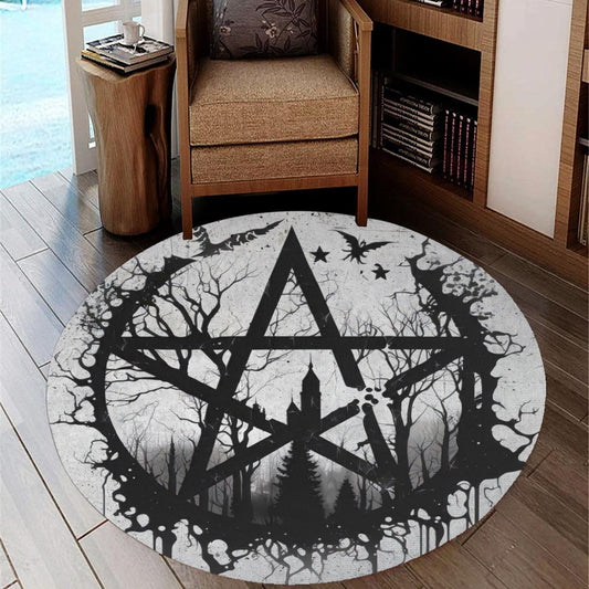 Pentacle Witch Gothic Round Rug Witchcraft Rug