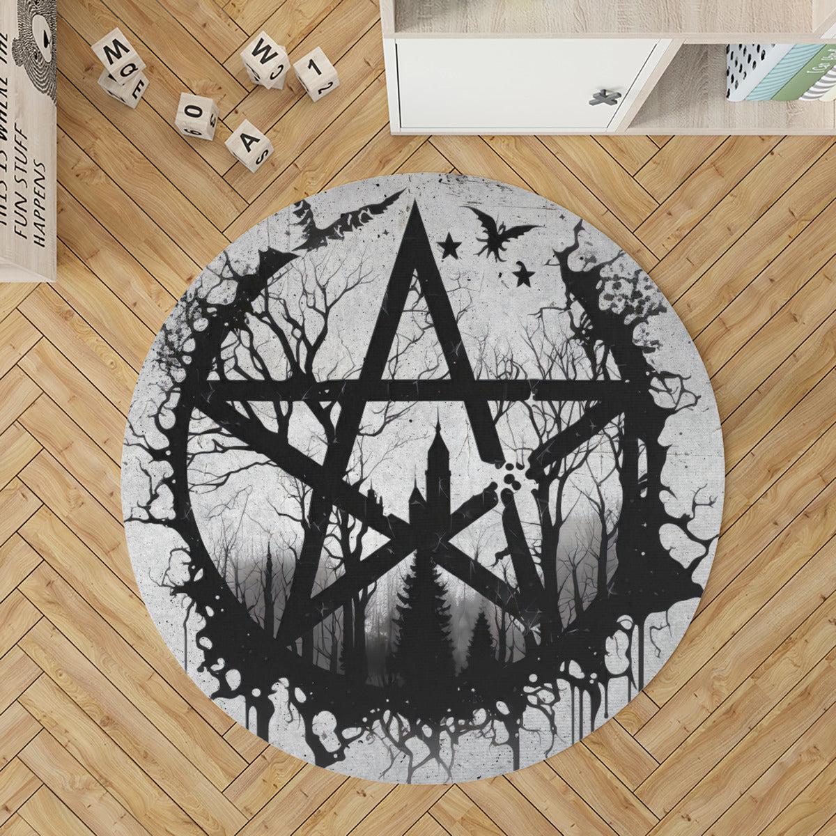 Pentacle Witch Gothic Round Rug Witchcraft Rug-MoonChildWorld