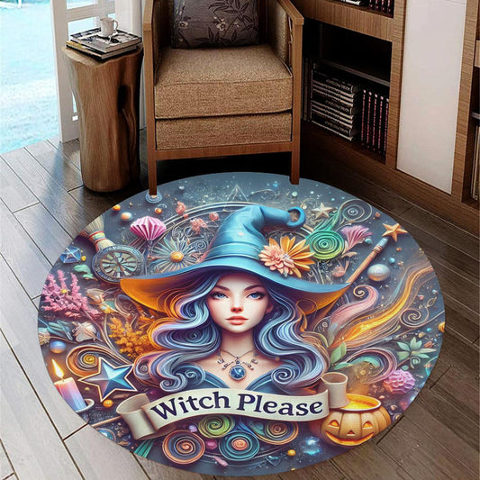 Witchy Round Rug Witch Please Carpet for Halloween Home Decor