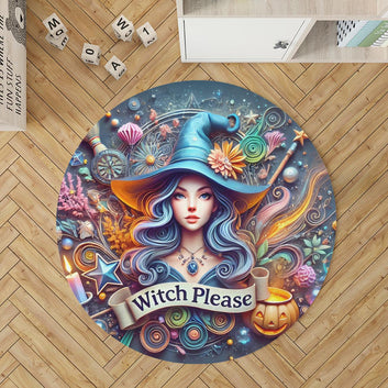 Witchy Round Rug Witch Please Carpet for Halloween Home Decor