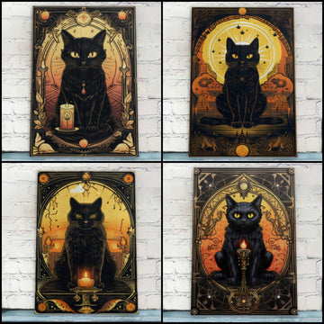 Black Cat Gothic Wood Print Tarot Card Art-MoonChildWorld