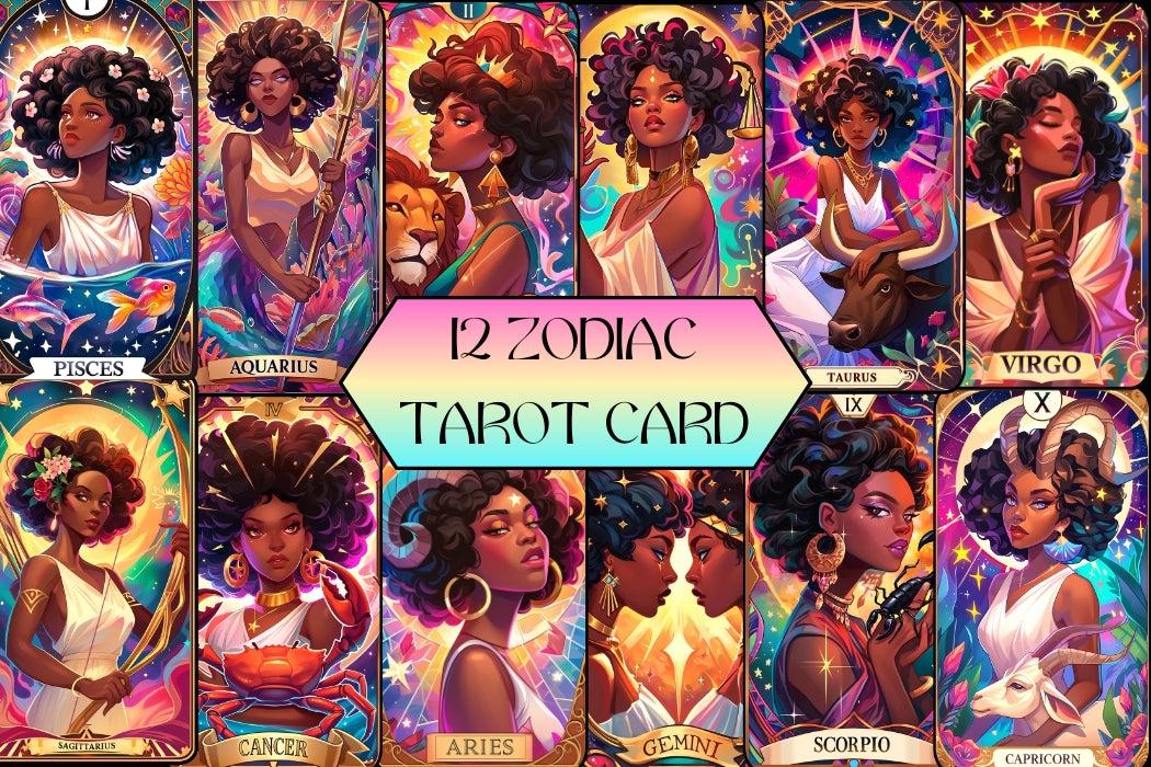 12 Zodiac Sign Tarot Cards Digital File-MoonChildWorld