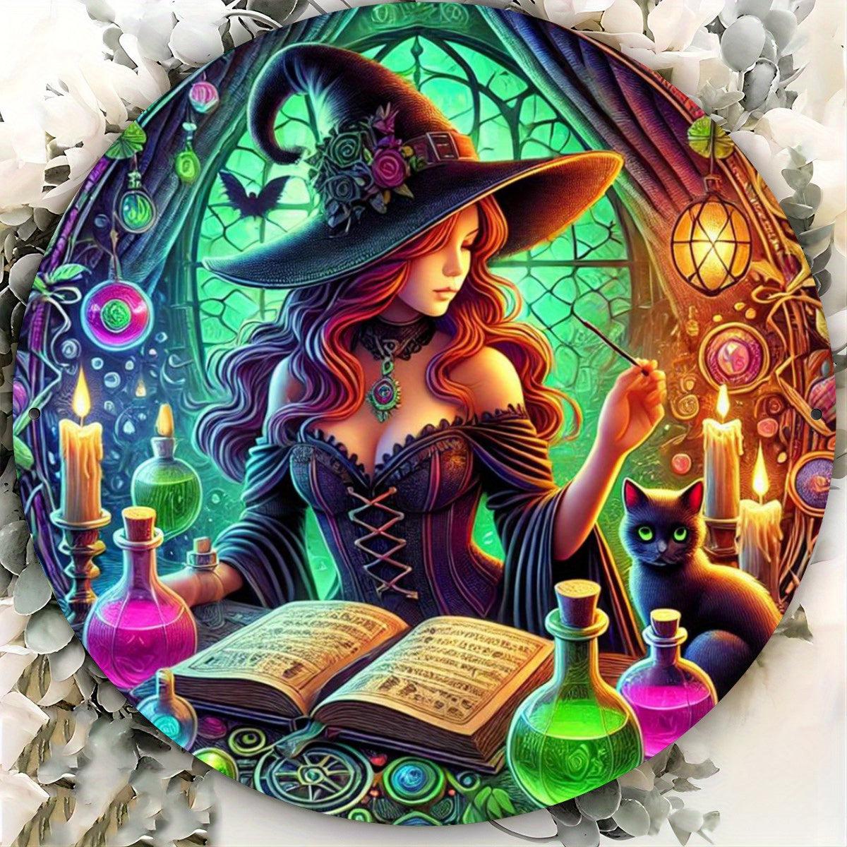 Spell Witch Christmas Wall Art Wiccan Metal Sign for Pagan Yule Home Decorations-MoonChildWorld