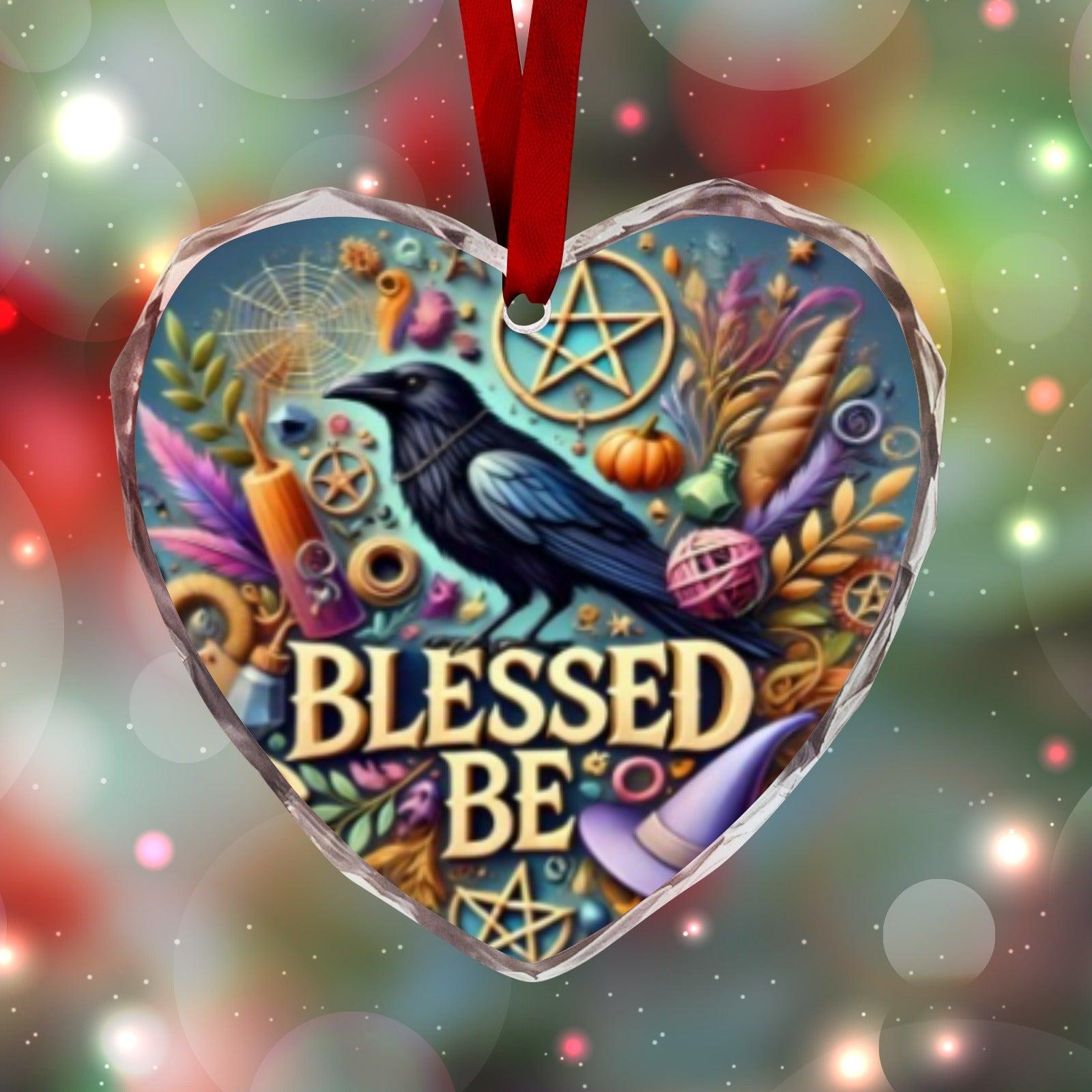 Witchy Raven Wicca Yule Heart-Shaped Crystal Glass Ornament-MoonChildWorld