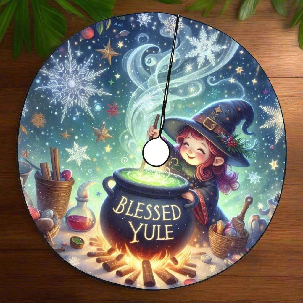 Witch Christmas Tree Skirt for Yule Decorations-MoonChildWorld