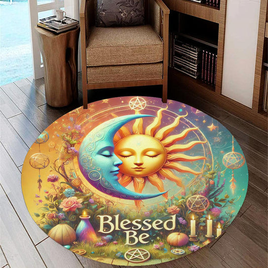 Cosmic Sun Moon Round Rug Sun Moon Wicca Carpet for Pagan Home Decor