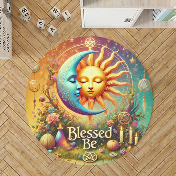 Cosmic Sun Moon Round Rug Sun Moon Wicca Carpet for Pagan Home Decor