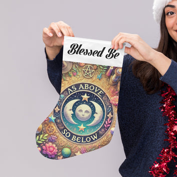 Blessed Be Wicca Sun Moon Pagan Christmas Stocking for Yule Decorations