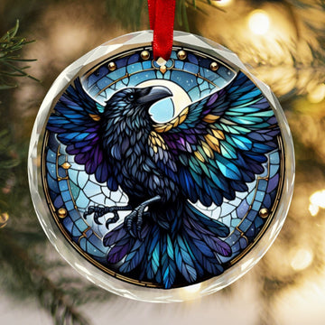 Gothic Crow Ornament Black Raven Glass Christmas Ornament-MoonChildWorld