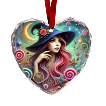Moon Witch Christmas Heart-Shaped Crystal Glass Ornament