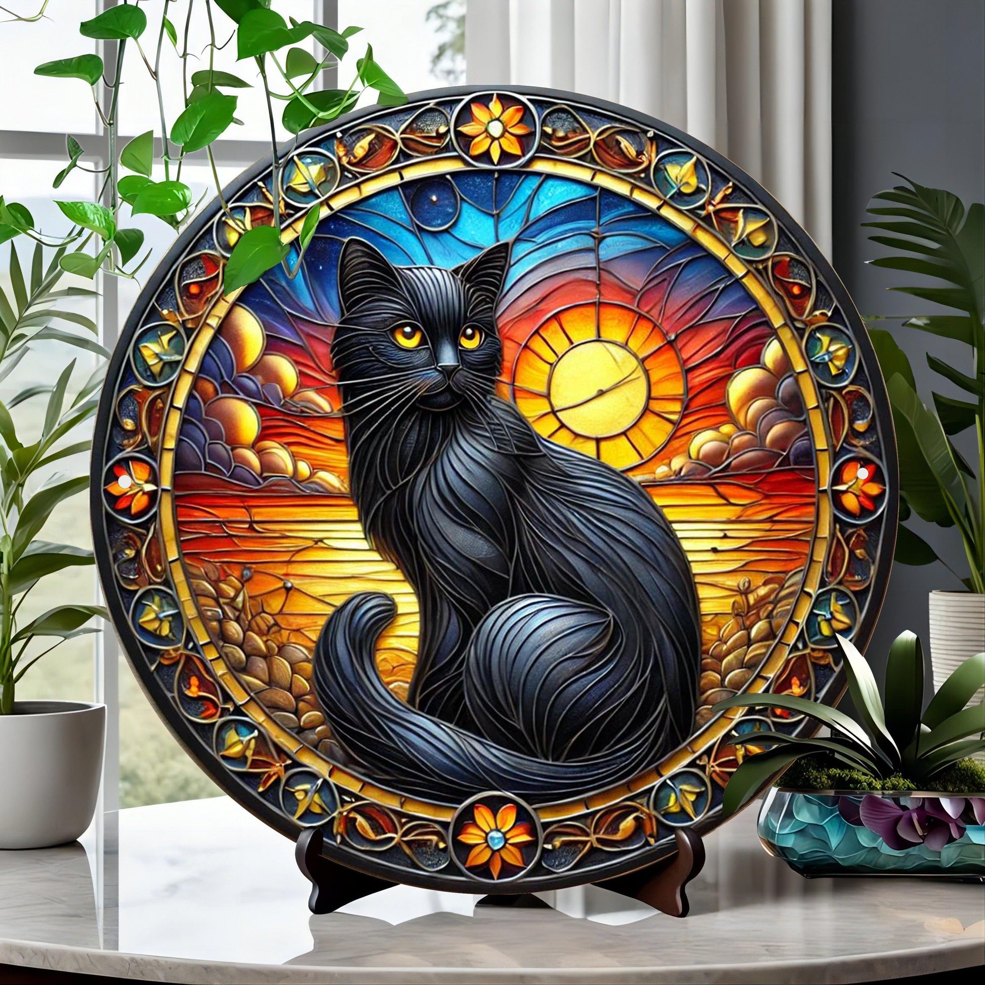 Black Cat at Sunset Metal Wall Art Black Cat Home Decor-MoonChildWorld