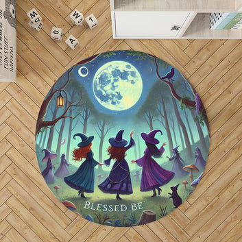 Dancing Witches Round Rug Moonlit Witch Carpet for Wicca Home Decor