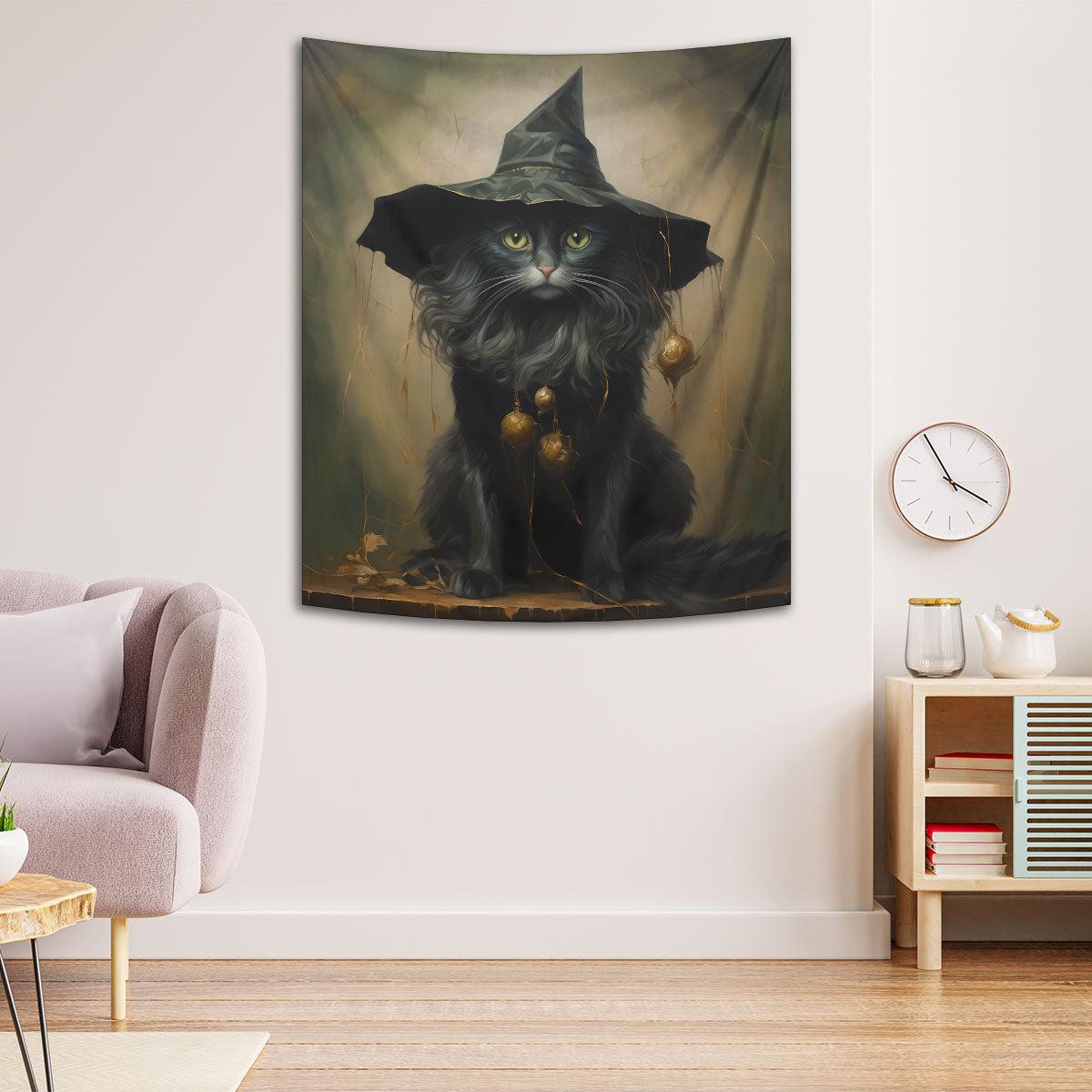 Occult Cat Tapestry Gothic Black Cat Wall Hanging for Halloween-MoonChildWorld