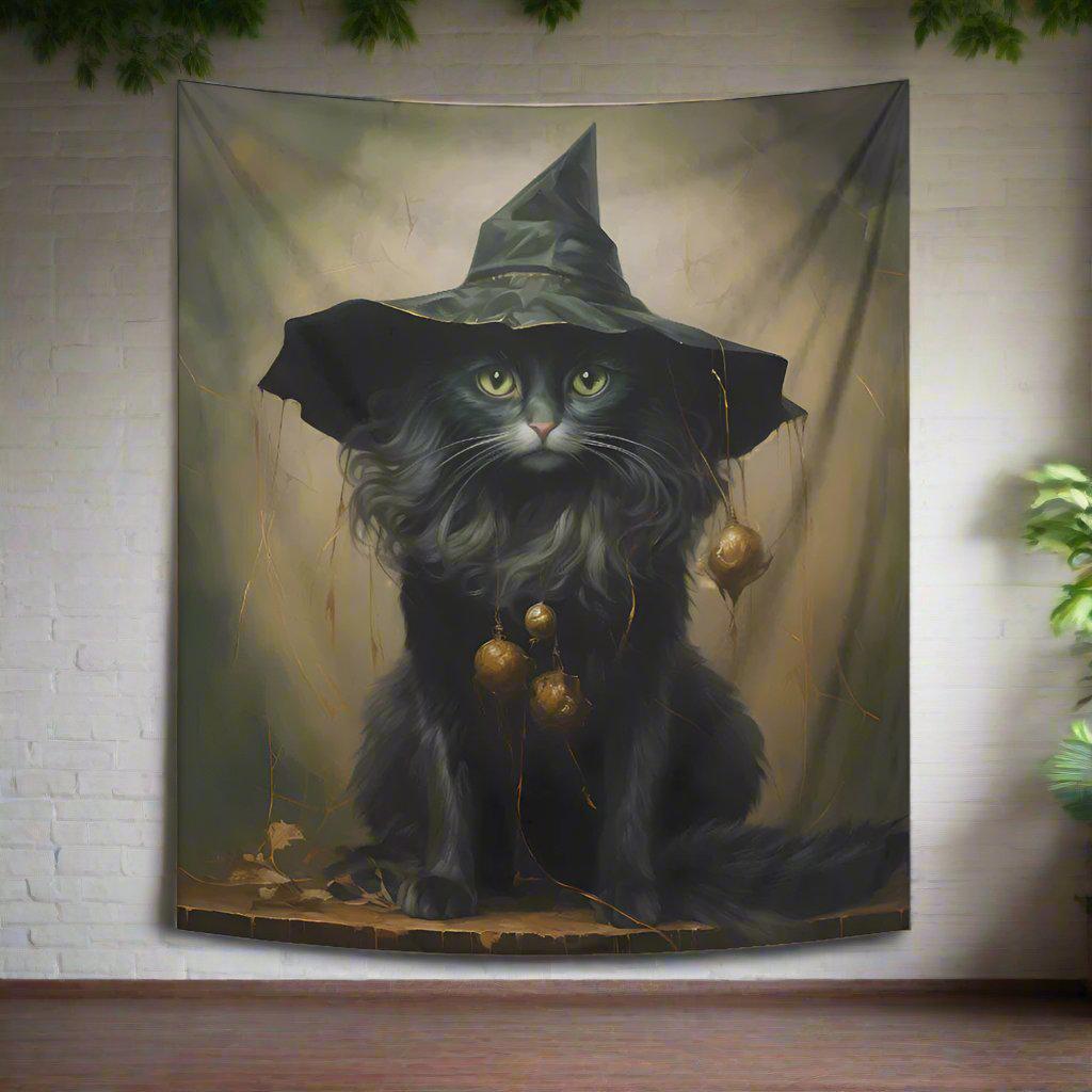 Occult Cat Tapestry Gothic Black Cat Wall Hanging for Halloween-MoonChildWorld