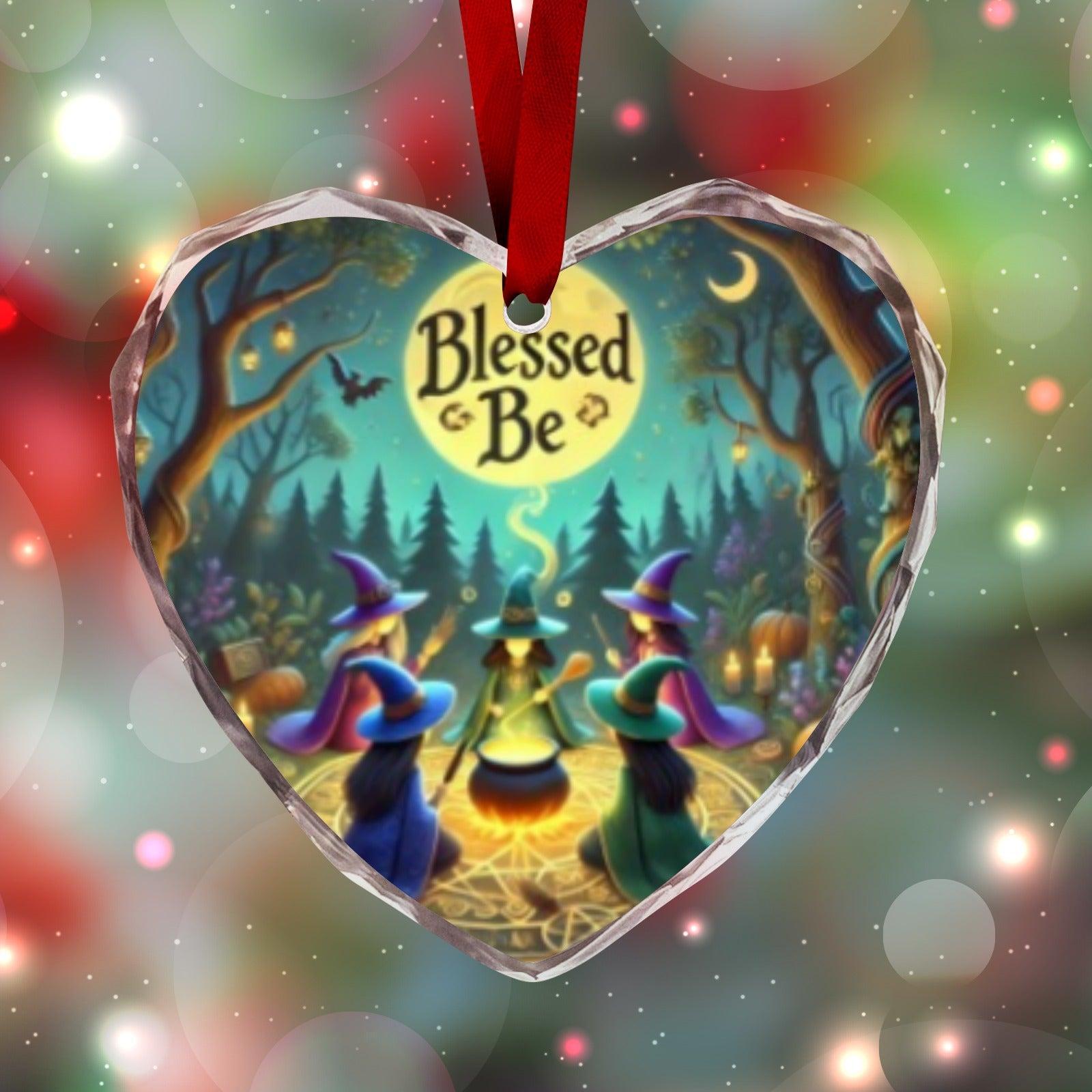 Halloween Forest Witches Christmas Heart-Shaped Crystal Glass Ornament-MoonChildWorld